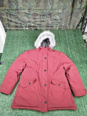 Wantdo Women's Hooded Parka Jacket Fur Trim Red 2XL Mid-Length Winter Fall